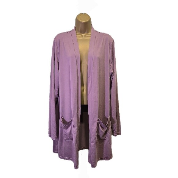 QIXING Cardigan Jacket Womens XL Mauve Casual Open Office Career Purple Pockets - Picture 1 of 8